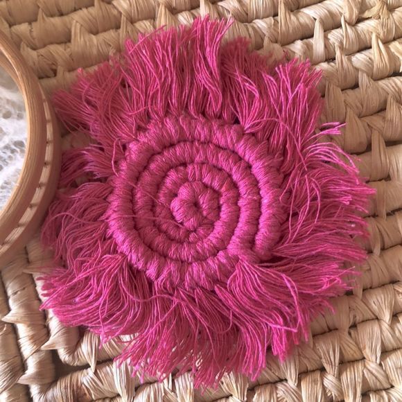 New! Handmade Macramé Woven Spiral Disc Statement Earrings Hot Fuchsia Pink - Picture 6 of 12